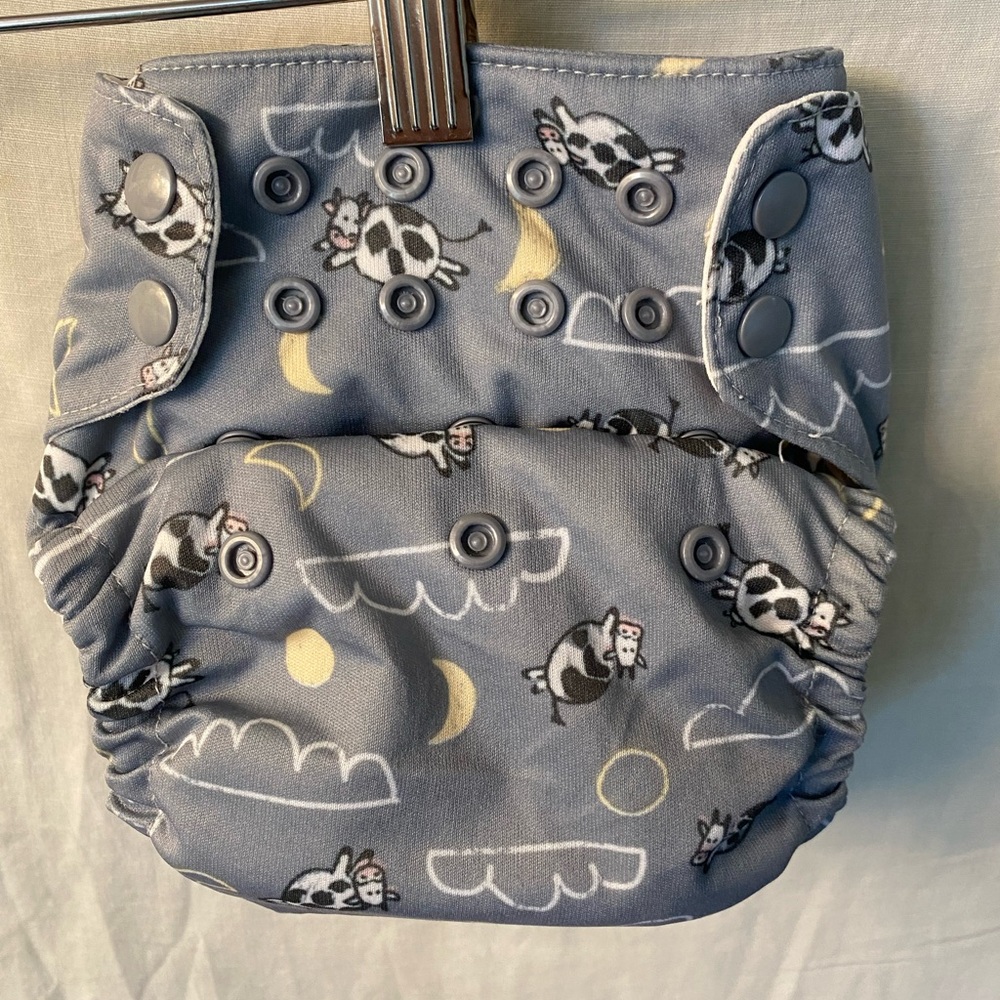 Adjustable All-In-One Thirsties Organic Cotton Cloth Diaper -Gray Cow/Moon Print
